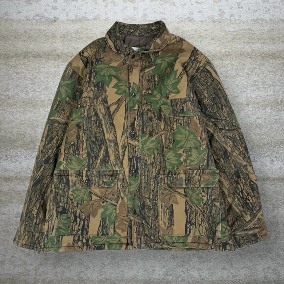 Vintage Rebark Hunting Camo Jacket Polyester Full Zip Insulated Made in USA 90s - Picture 1 of 5